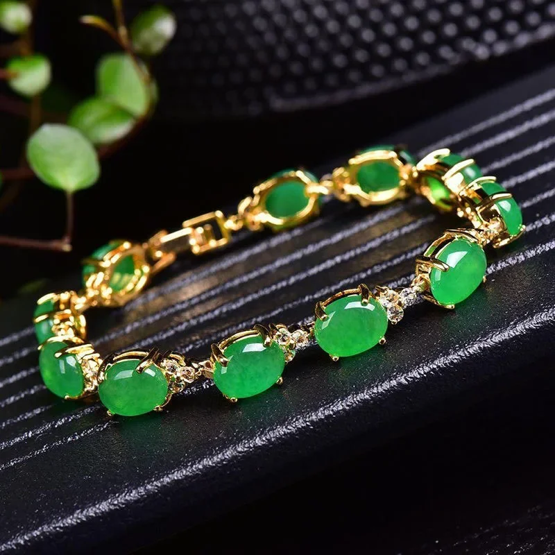 Bracelets - Natural Green Jade Agate LOVE Beads