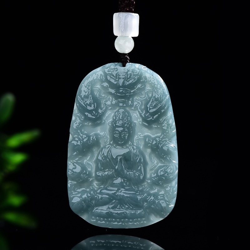 Necklaces - Real Natural Emerald Jade Blue Water