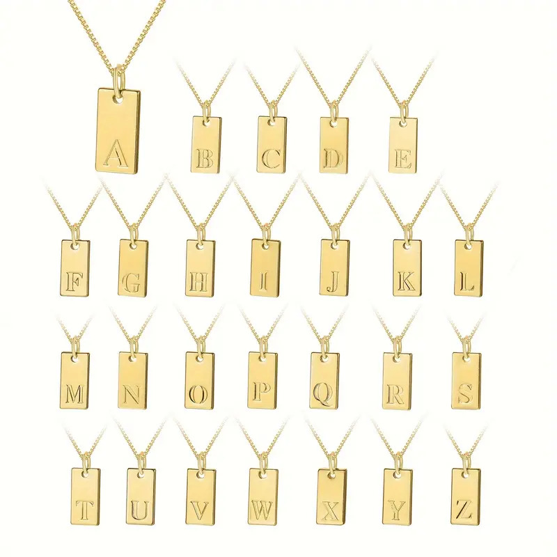 Initial Letter Necklace 18K Gold - Tiny Square 26 Initial Letters Tag