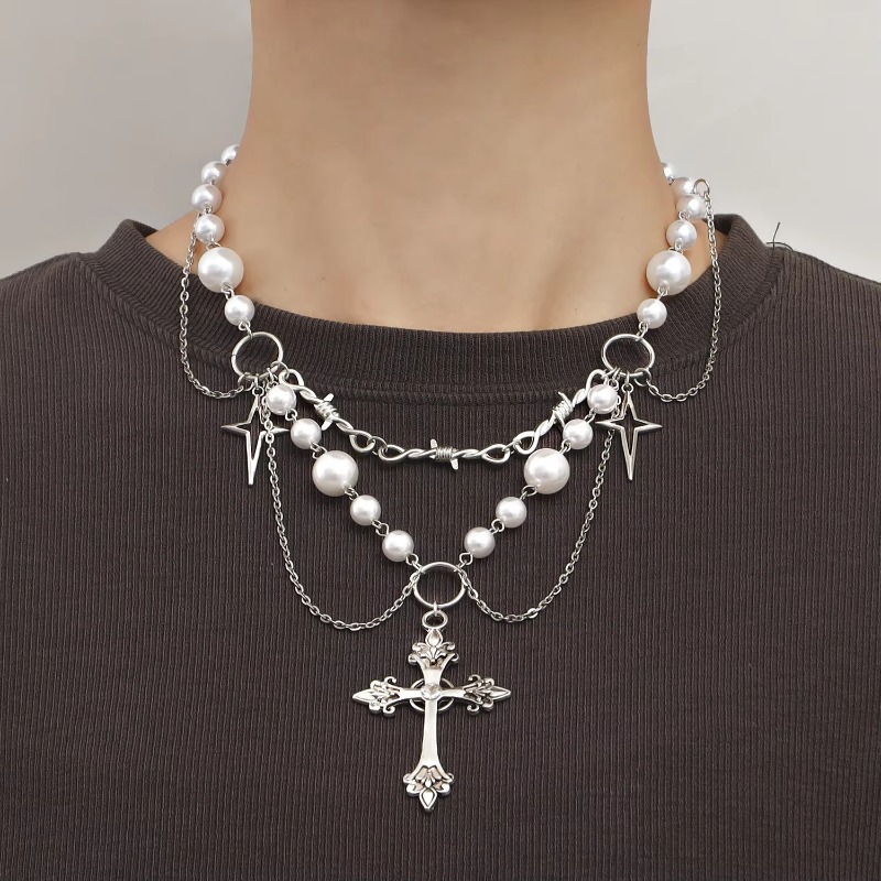 Punk Crosses Pendant Necklace  - огляд і ціна Pearl Choker Necklace Vintage