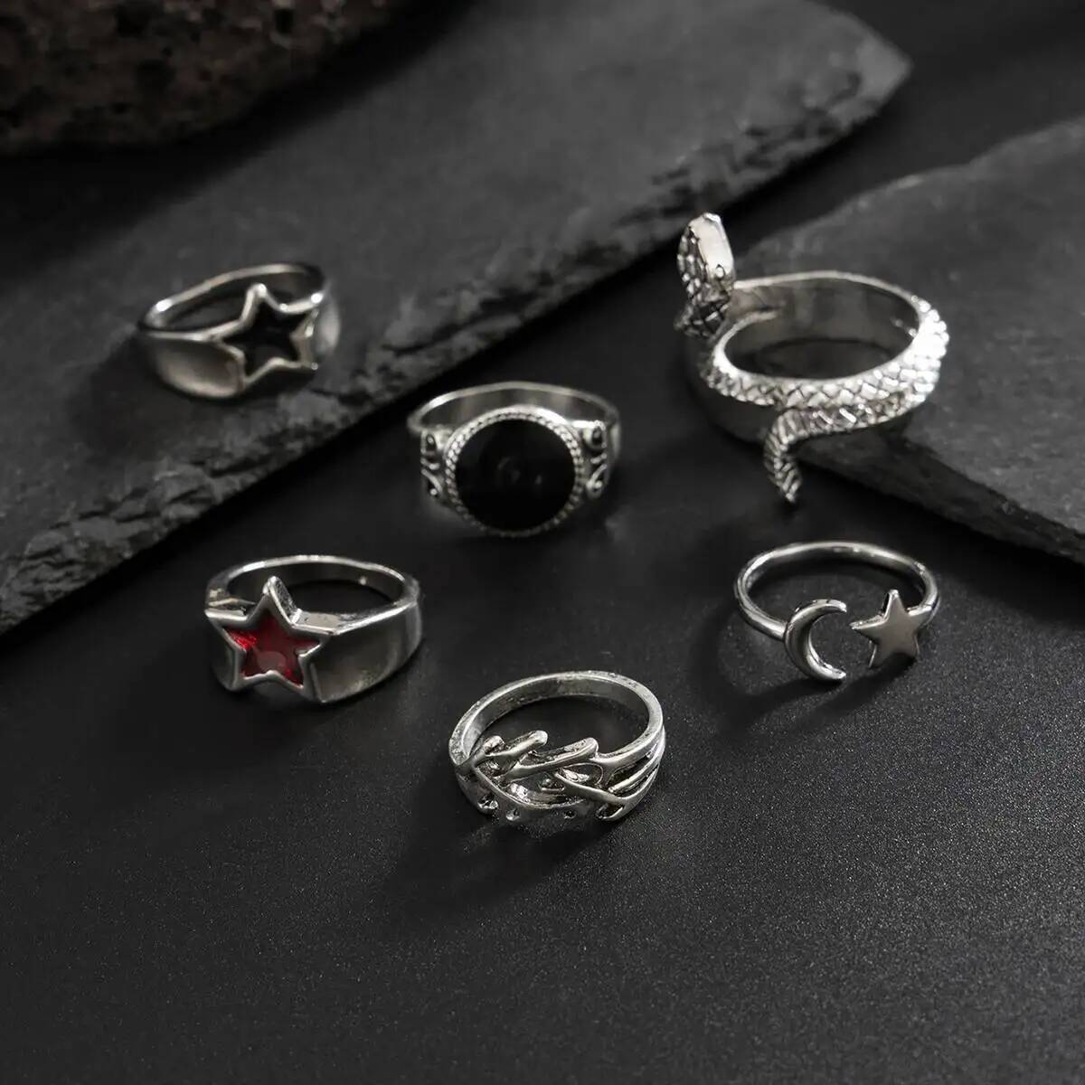 KunJoe 6Pcs New Goth Snake Ope - огляд і ціна Vintage Punk Knuckle Rings Set