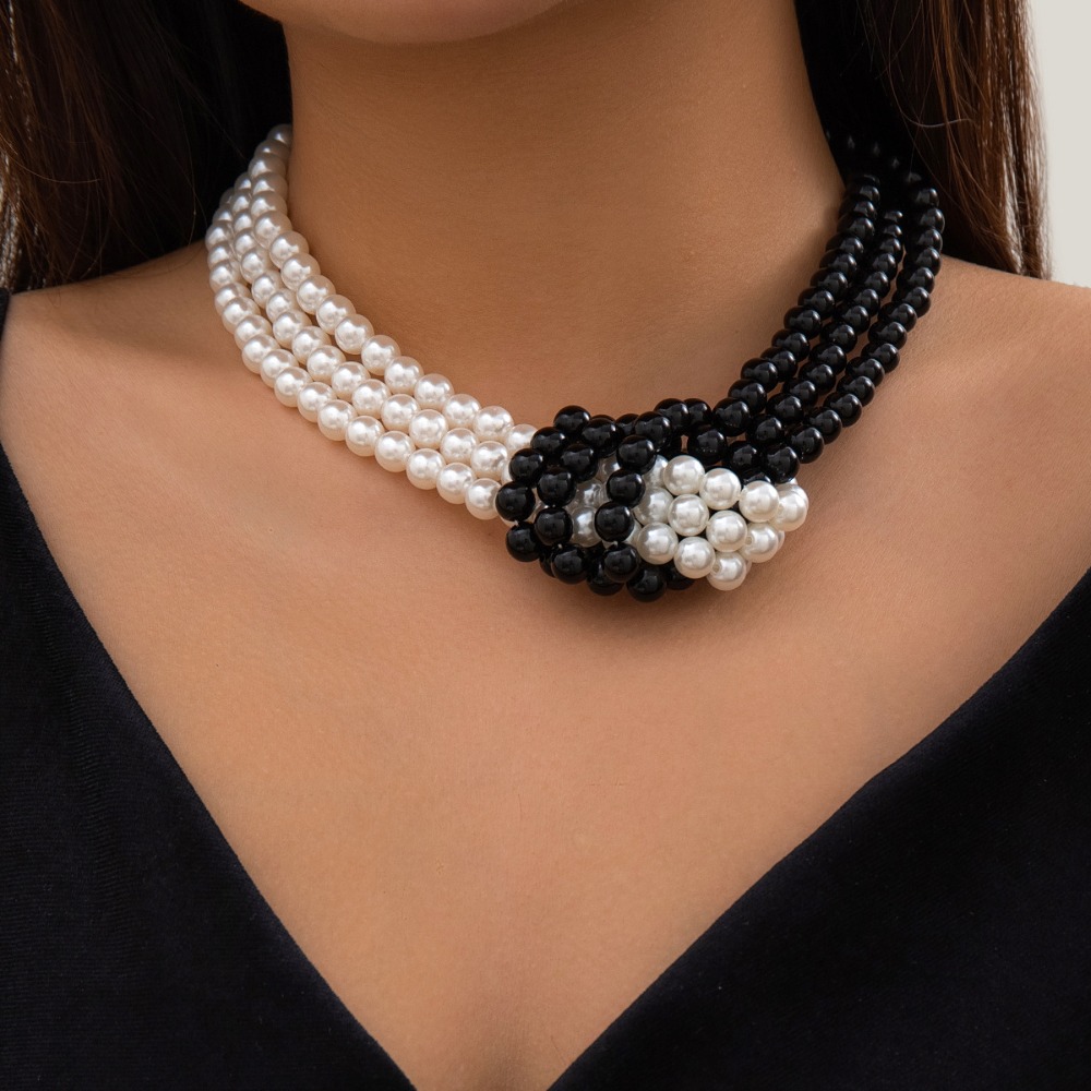 Fashion Retro Black White Stit - огляд і ціна Pearl Choker Necklace Vintage