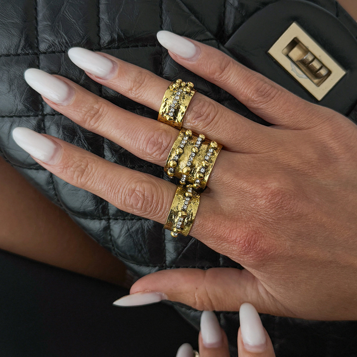 3Pcs Vintage Inlay Rhinestone  - огляд і ціна Vintage Punk Knuckle Rings Set